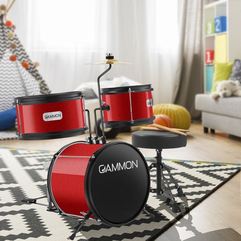 Gammon 3-Piece Junior Drum Set, Beginner Drum Kit with Throne, Cymbal, and Drumsticks, 2 of 8