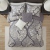 Lyngins 7-Piece Cotton Sateen Comforter Set – Intricate Damask Print, Reversible Solid Design, Hypoallergenic, Oeko-Tex Certified, Queen Bedding Set - 2 of 4