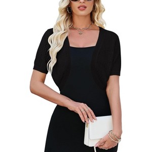 Womens Short Sleeve Shrug Cardigan Bolero Lightweight Open Front Knit Sweater Cardigans Shrug for Dress - 1 of 4