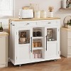 Acekool 41" Mobile Farmhouse Kitchen Island with Drop Leaf, Glass Door Cabinets, Open Shelves, 2 Drawers, Towel Bar, Black/Wood - 3 of 4