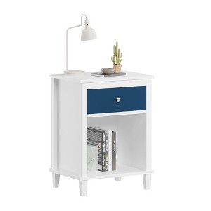 SEVOBAL Nightstands, Wooden Nightstand with Drawer and Shelf for Bedside Storage and Organization, White+Navy, 19.7"*15"*26.8" - 1 of 4