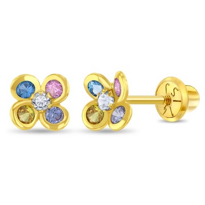 Girls' Sparkling Flower Screw Back 14k Gold Earrings - In Season Jewelry