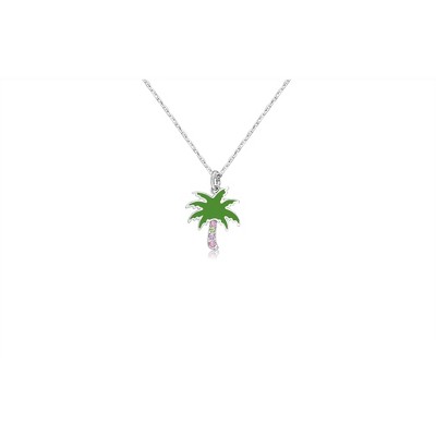 Chanteur Hypoallergenic Kids Jewelry Accessories Palm tree Green Crystal White Gold Palladium Plating Necklace Pendant
