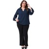 Agnes Orinda Women's Plus Size Chiffon Notched Neck 3/4 Bell Sleeve Double Layered Dressy Work Tunic Blouses - 3 of 4