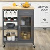 30" MDF Rolling Kitchen Island Cart with 4-Bottle Wine Rack, Stemware Holder, Drawer and Cabinet for Kitchen or Dining Room - 4 of 4