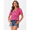 Allegra K Women's Hawaiian Floral Leaves Printed Short Sleeve Button Down Vintage Shirt - 2 of 4