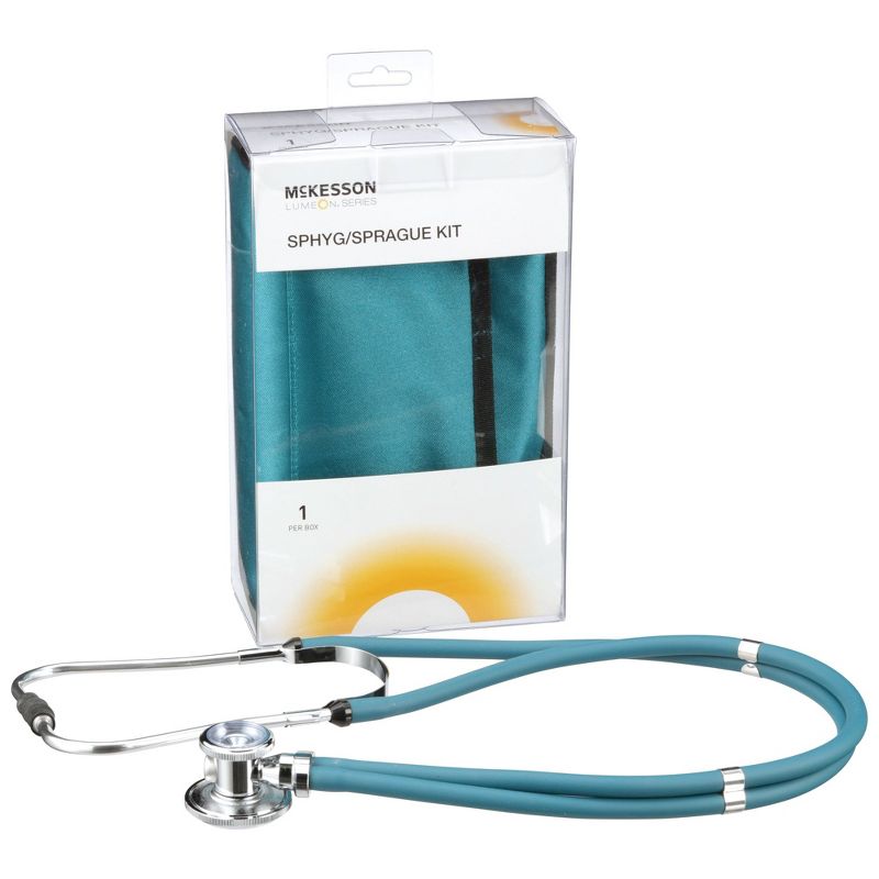 McKesson Adult Green Pocket Reusable Aneroid / Stethoscope Set 2-Tubes 01-768-641-11ATLGM 1 per Box, 1 of 7