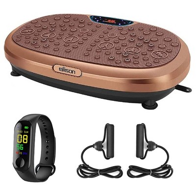 EILISON KM-818 3D XL Vibration Plate Home Exercise Machine w/ Loop Bands for Weight Loss, Toning, & Wellness Home Workouts, 300 Pound Capacity, Brown