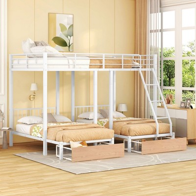 NicBex Full Over Twin Bunk Bed with Safety Guardrail and Drawers,Loft Bed with Ladder and Converts to 3 Beds,Noise Reduced Bunk Beds for Bedroom