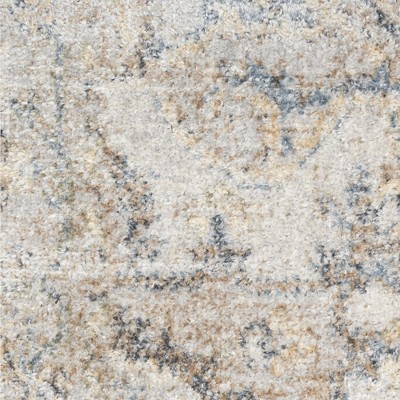 Silver Grey Medallion Low Pile Washable Area Rug