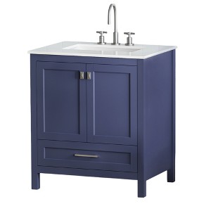 Bencmate Bathroom Storage Cabinets, Standalone Bathroom Vanity with Sink, Big Storage with Soft-Close Door, Blue, 30.27"*19.05"*34" - 1 of 4