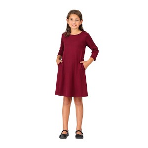 24seven Comfort Apparel Girls Long Sleeve Loose Fit Knee Length Tunic Pocket Dress - 1 of 4