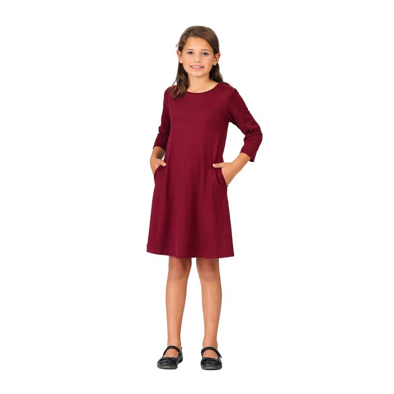 24seven Comfort Apparel Girls Long Sleeve Loose Fit Knee Length Tunic Pocket Dress, 1 of 6