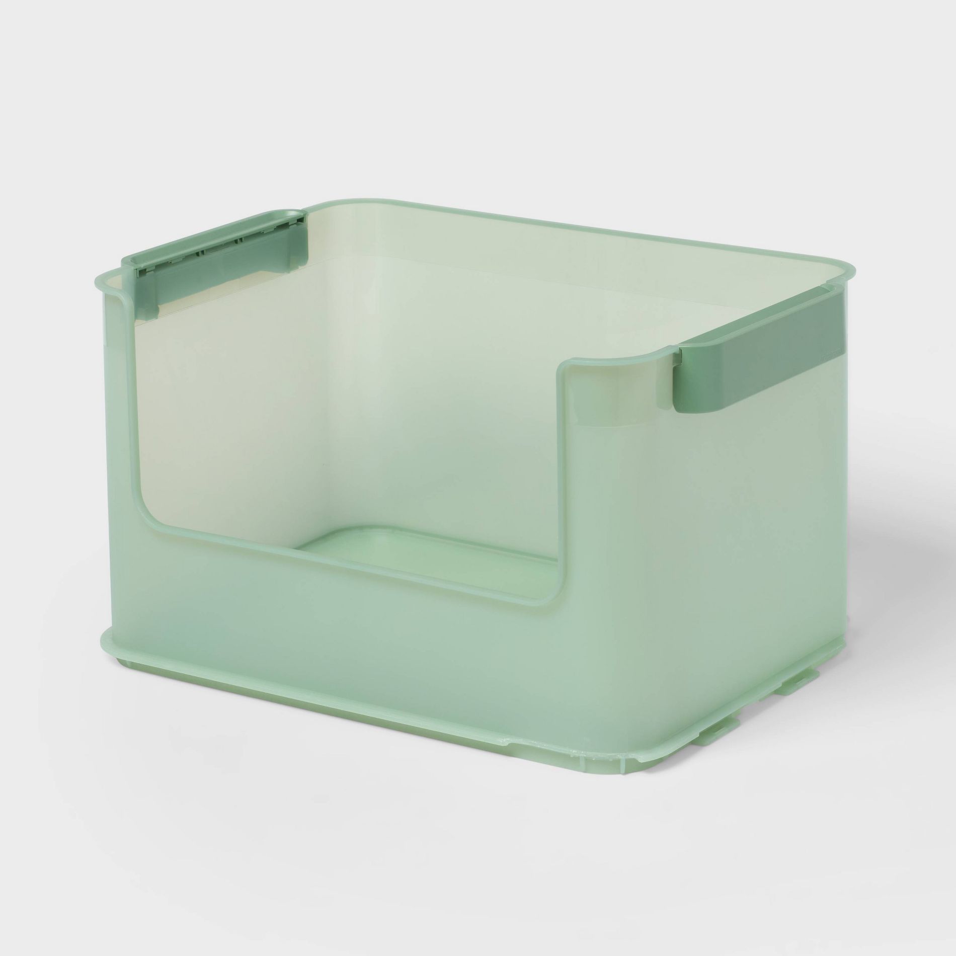 Click in Place 20.7qt Open Front Plastic Storage Bin for Home and Office Organization Green Tint - Brightroom™