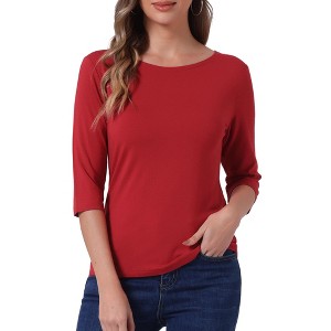 INSPIRE CHIC Women's Classic Solid Elbow Sleeves Round Neck Slim Fit T-Shirts - 1 of 4