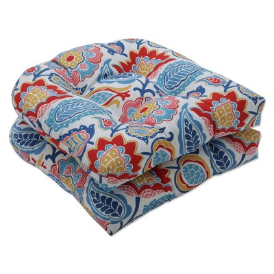 2pc 19" x 19" Outdoor/Indoor Seat Cushion Moroccan Flowers Slate Blue -  Pillow Perfect