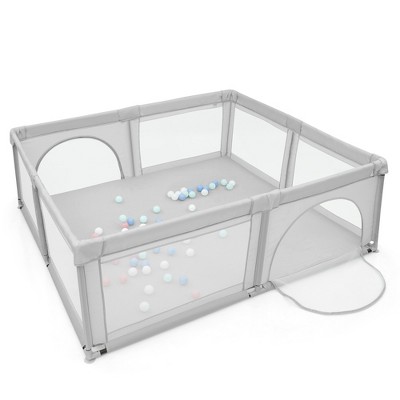 Costway Baby Playpen Infant Large Safety Play Center Yard w/ 50 Ocean Balls Grey