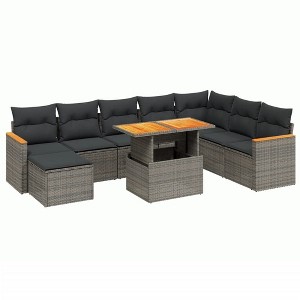 vidaXL Garden Sofa Set Grey PE Rattan Large Adjustable Armrests - 1 of 4