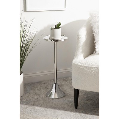Elegant Sanzo Silver Metal Round Pedestal Side Table