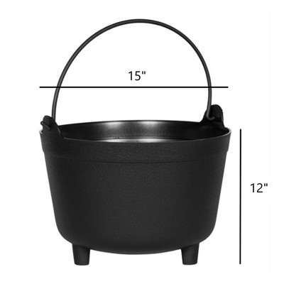 Antique-Inspired Black Round Plastic Kettle Planter, 15-inch