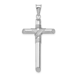 Black Bow Jewelry Men's 14k White Gold Hollow Tube Rope Cross Pendant - 1 of 4
