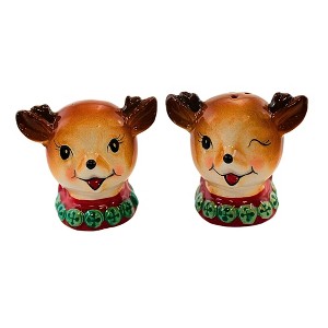 Transpac 3.0 Inch Vintage Reindeer Salt & Pepper Set Winking Holiday Playful Smile Salt And Pepper Shakers - 1 of 3