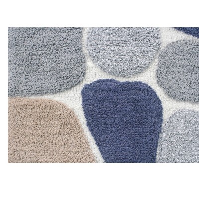 Pebble Pattern Blue and Gray Cotton Bath Rug Set