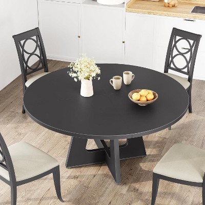 Gaomon 47" Round Dining Table Set for 4 to 6, Farmhouse Kitchen Table with Wooden Top and Pedestal Base