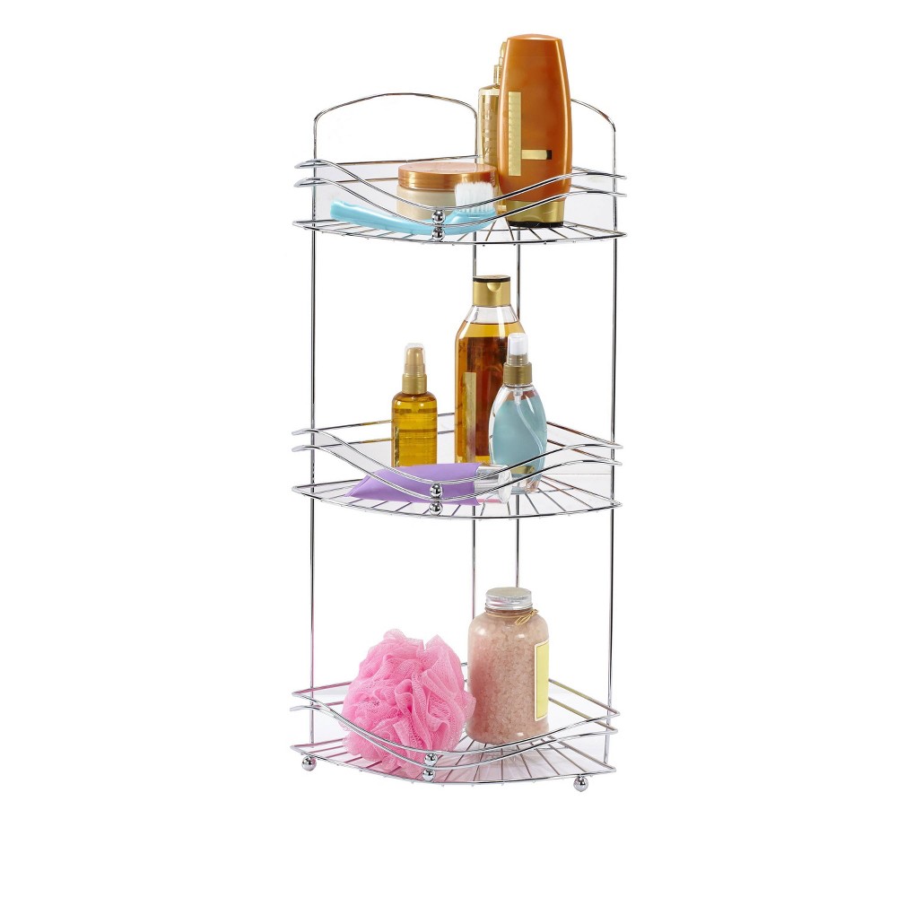 3 Tier Corner Rack Ocean Chrome - Bath Bliss: Iron Frame, Universal Storage, 25" High Bathroom Organizer