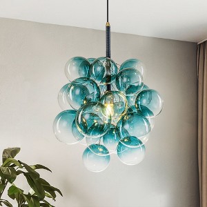 Rennnsan Ivan 1-Light Black and Gold Modern Glam Cluster Gradient Blue Glass Globe Bubble Chandelier with 1 Bulb Included - 1 of 4