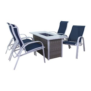 Courtyard Casual Santa Fe 5 pc Rectangle Fire Pit Set with Sling Reclining Chairs  Includes One Rectangle Fire Pit and Four Sling Reclining Chairs - 1 of 4