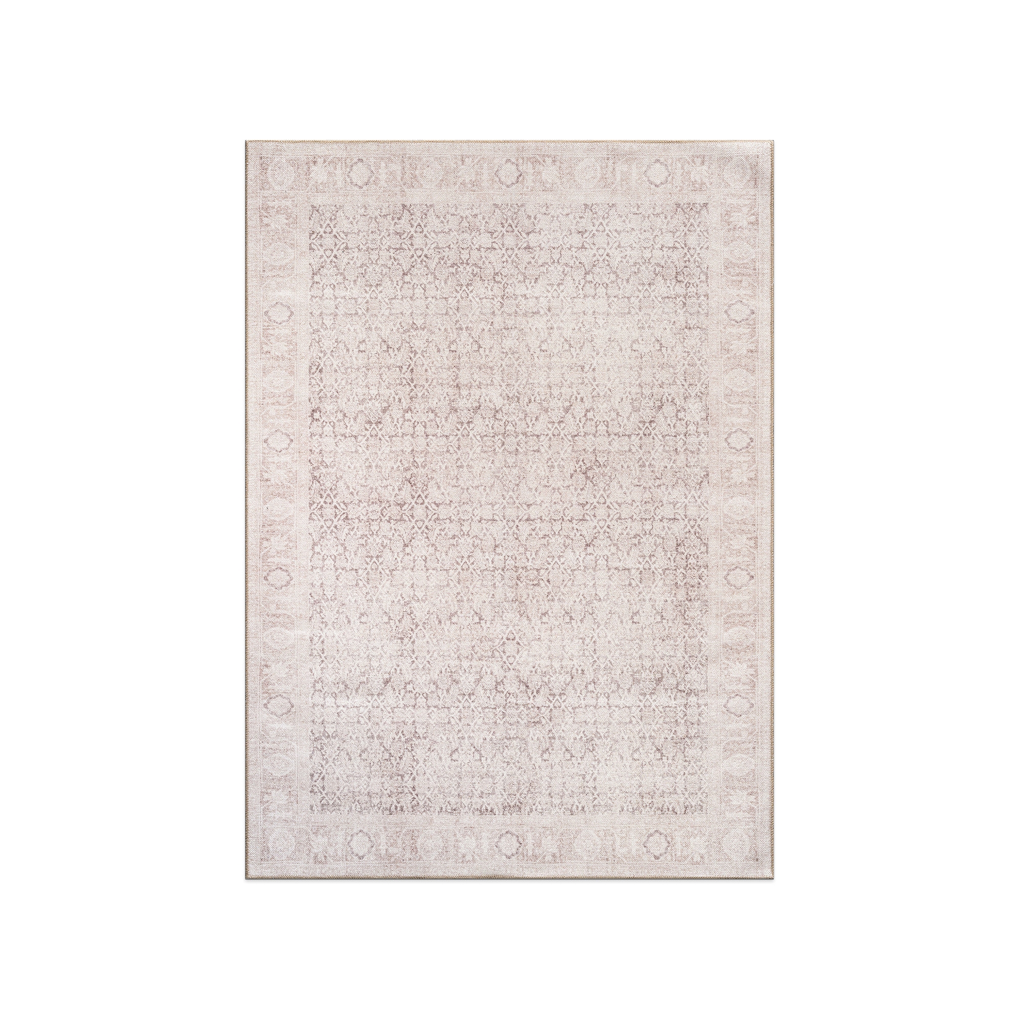 World Rug Gallery Elise Beige Distressed Indoor Rug – Machine Washable Flatweave Style with Non-Slip Backing - BEIGE 7'7"X9'6"