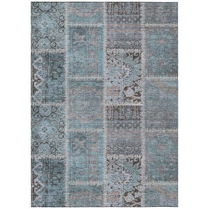 Teal Blue Aqua And Beige Patchwork Washable Indoor Outdoor Area Rug - 1 of 4