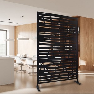 PAGED Decorative Screen Modern Partition Panel, Metal Fence Privacy Screen with Line Pattern for Balcony Garden Room Divider, 76" H×48" W - 1 of 4