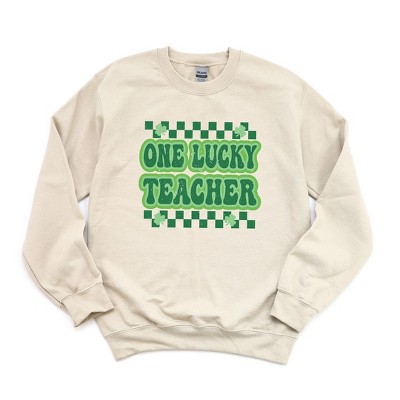 Simply Sage Market Women's Graphic Sweatshirt Checkered Lucky Teacher