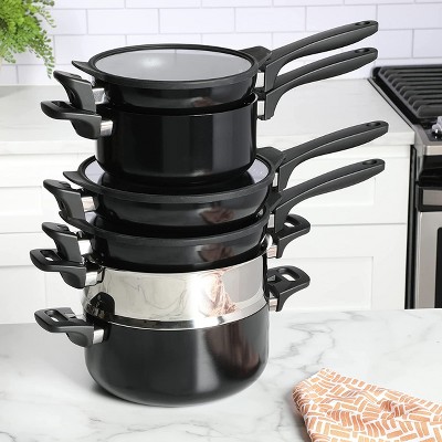 Kenmore Elite 9-Piece Black Nonstick Aluminum Stackable Cookware Set