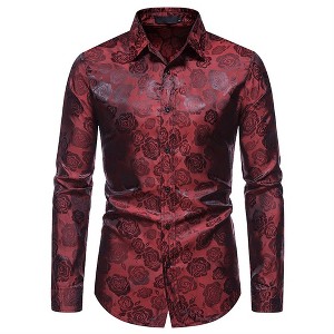 Cloudstyle Mens Floral Shirt Rose Printed Long Sleeve Dress Shirt Prom Wedding Button Down Shirt - 1 of 4