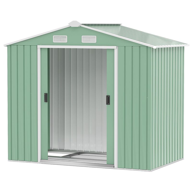 Outsunny 7' x 4' Metal Storage Shed Organizer, Garden Tool House with 4 Vents and 2 Sliding Doors for Backyard, Patio, Garage, Lawn, Light Green, 4 of 7