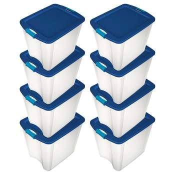 Stack and Pull Latching Flat Lid Storage Box, 3.23 gal, 10.9 x 16.5 x  6.5, Clear/Translucent Blue