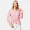 Anna-Kaci Women's Long Sleeve Button Front Peplum Blouse with V-Neckline and Gathered Waist Detail - 3 of 4