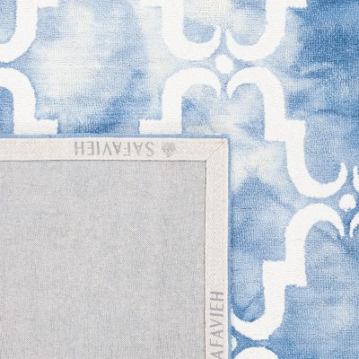 Handmade Blue and Ivory Wool Tufted Square Rug