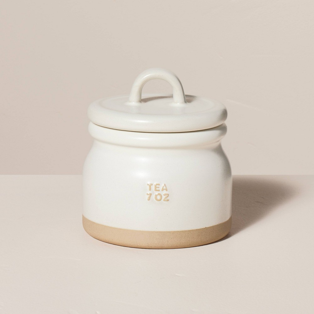 Photos - Food Container 7oz Stoneware Crock Tea Canister Cream/Clay - Hearth & Hand™ with Magnolia