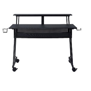 HomeRoots 47" Black Wood and Metal Rolling Computer Desk - 1 of 4