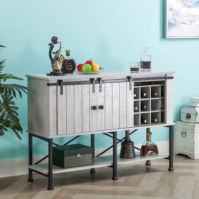 52" Off-White Wood Bar Cabinet with Sliding Door and Shelves