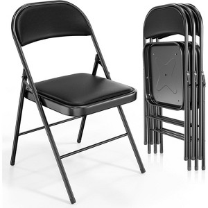 VINGLI 4 Pack Folding Chairs with Padded Seats, Metal Frame with Pu Leather Seat & Back, Capacity 350 lbs, Set of 4, Black - 1 of 4