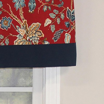 Gianna Red Floral Cotton Blend Scalloped Window Valance