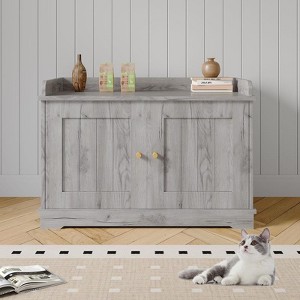 Cat Litter Box Enclosure Hidden Litter Box Cabinet with Wooden Barn Door, End Table Style Indoor Cat House Fits Most Litter Boxes - 1 of 4