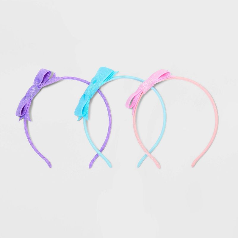 Girls&#39; 3pk Headbands Woven Glitter Bow - Cat &#38; Jack&#8482; Purple/Blue/Pink, 3 of 5