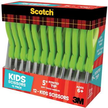 Scotch Soft Touch Pointed Kids Scissors, 5 Inches, Stainless Steel Blade, Pack of 12