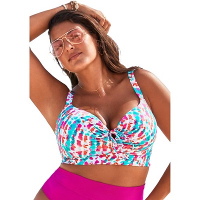 Swimsuits For All Women's Plus Size Bra Sized Tie Front Longline Underwire  Bikini Top, 36 F - Multi Tie Dye : Target